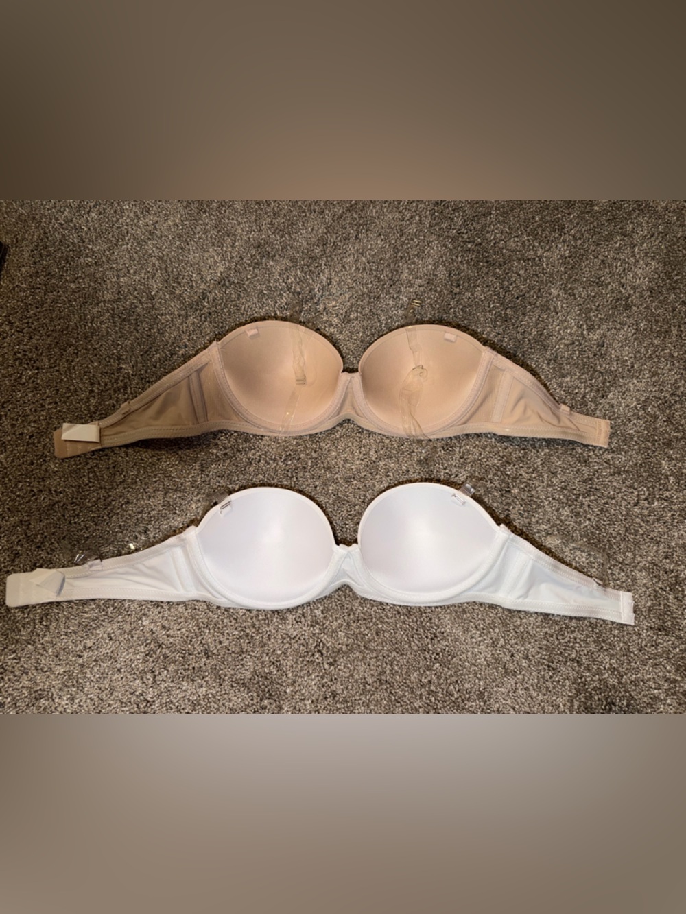 Strapless‎ Bandeau Bra Set - Beige & White - Picture 2 of 4